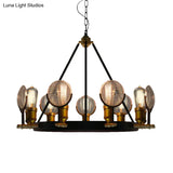 Vintage Black Grid Glass Lens Chandelier Lamp - 6/9/12 Lights Hanging Light Kit For Restaurants