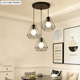 Vintage Black Iron Diamond Ceiling Lamp For Dining Room Single-Bulb Hanging Light