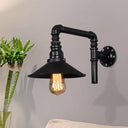 Vintage Black Iron Sconce With Flared Bulb And Right Angle Arm For Restaurant Wall Mount
