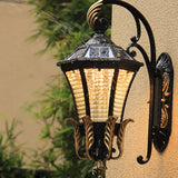 Vintage Black Led Outdoor Wall Sconce With Flared Shape And Ribbed Glass - Solar Powered /