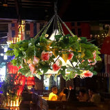 Vintage Black Metal Diamond Pendant Light - Led Flower Hanging Lamp For Restaurants Multiple Width