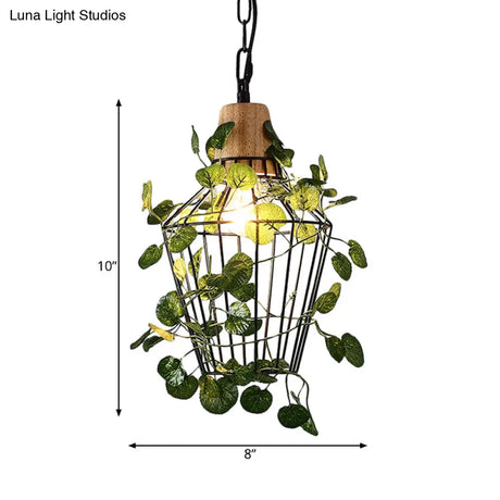 Vintage Black Metal Led Plant Ceiling Hang Pendant – Ideal For Restaurants - Bulb Cage Fixture