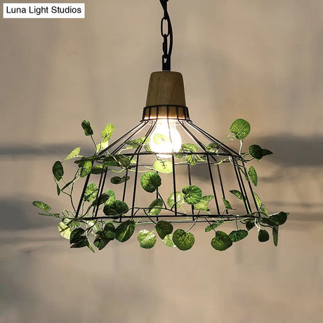 Vintage Black Metal Led Plant Ceiling Hang Pendant – Ideal For Restaurants - Bulb Cage Fixture