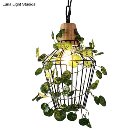 Vintage Black Metal Led Plant Ceiling Hang Pendant – Ideal For Restaurants - Bulb Cage Fixture