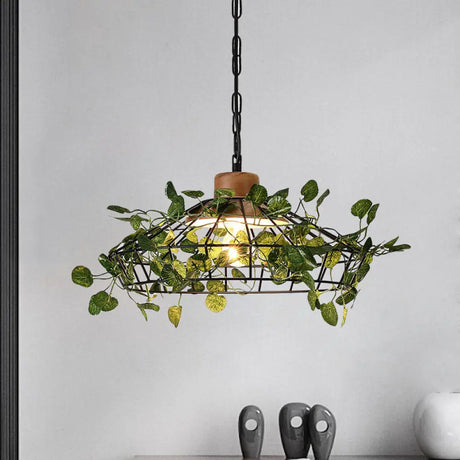 Vintage Black Metal Led Plant Ceiling Hang Pendant – Ideal For Restaurants - Bulb Cage Fixture / A