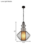 Vintage Black Metal Pendant Light - Oval/Gourd/Lantern Design 1-Light Ideal For Dining Room Ceiling
