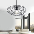 Vintage Black Metal Pendant Lighting - Oval Cage Ceiling Fixture For Living Room