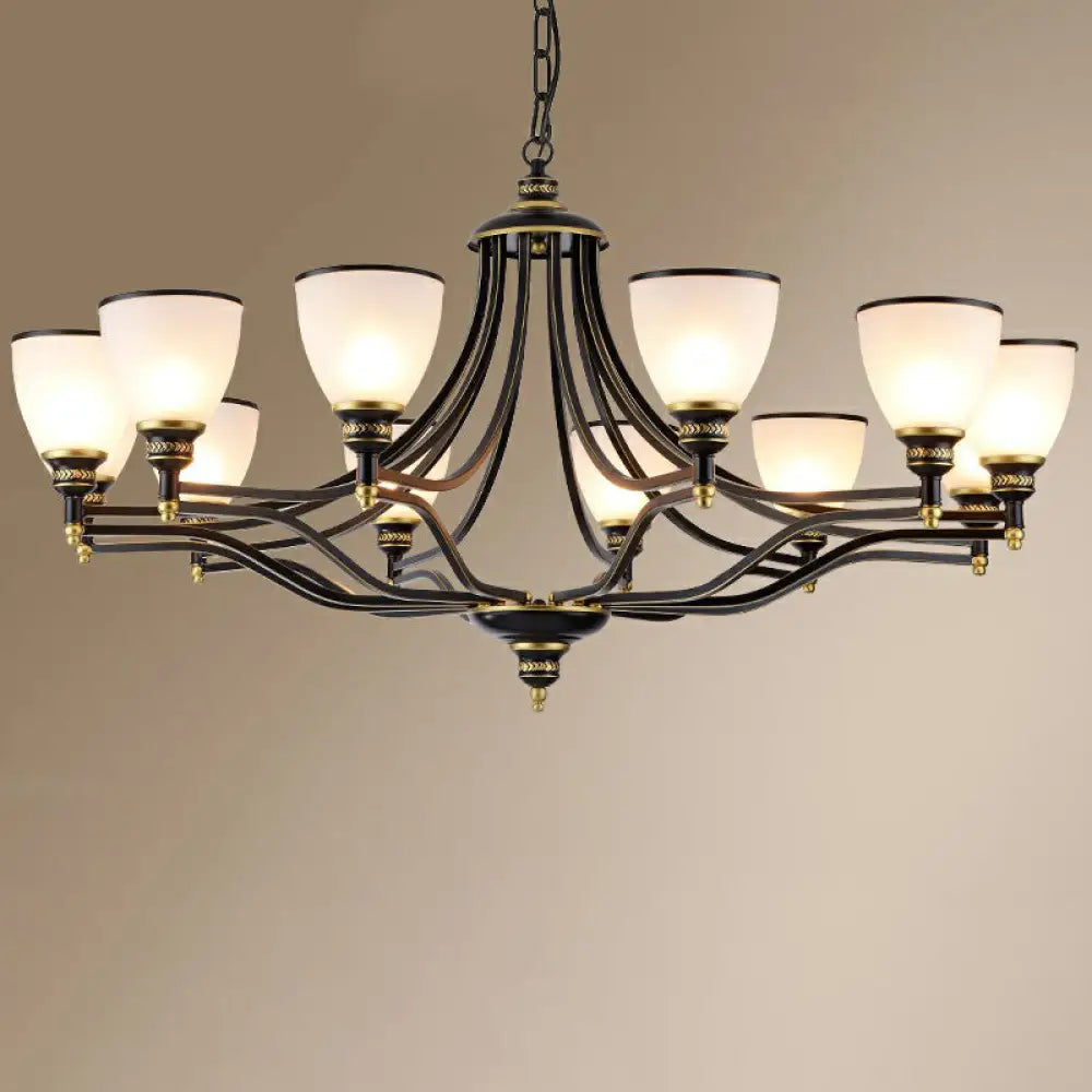 Vintage Black Opaline Glass Chandelier With Bell Shape - Elegant Suspension Lighting For Living Room