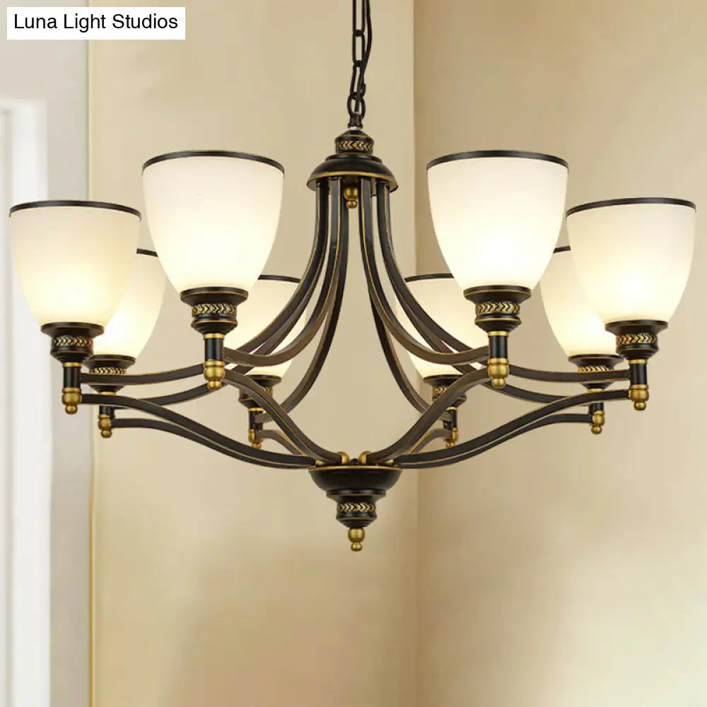 Vintage Black Opaline Glass Chandelier With Bell Shape - Elegant Suspension Lighting For Living Room