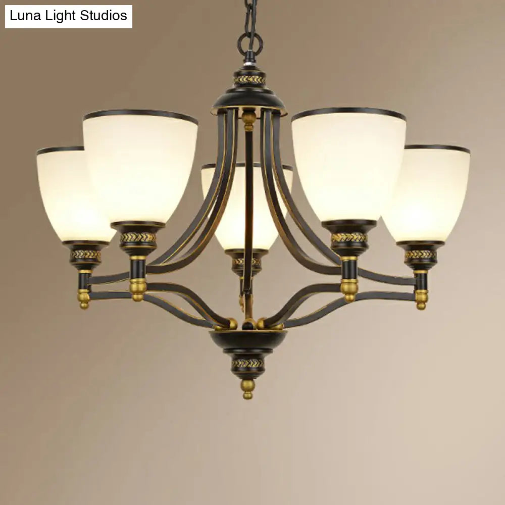 Vintage Black Opaline Glass Chandelier With Bell Shape - Elegant Suspension Lighting For Living Room