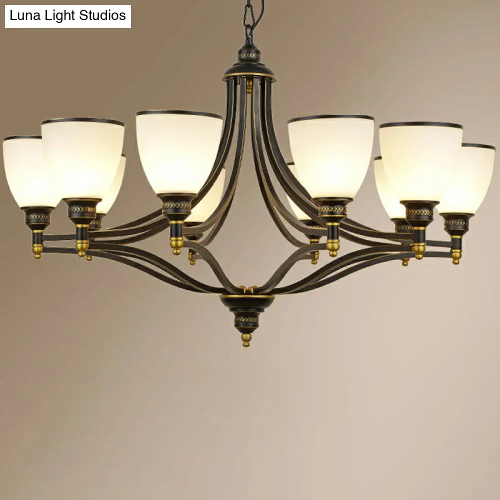 Vintage Black Opaline Glass Chandelier With Bell Shape - Elegant Suspension Lighting For Living Room
