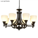 Vintage Black Pendant Light With Elegant White Glass Bell Shape For Dining Room