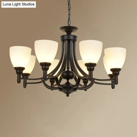 Vintage Black Pendant Light With Elegant White Glass Bell Shape For Dining Room