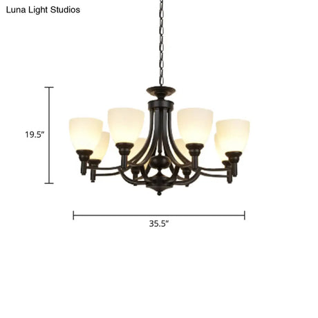 Vintage Black Pendant Light With Elegant White Glass Bell Shape For Dining Room