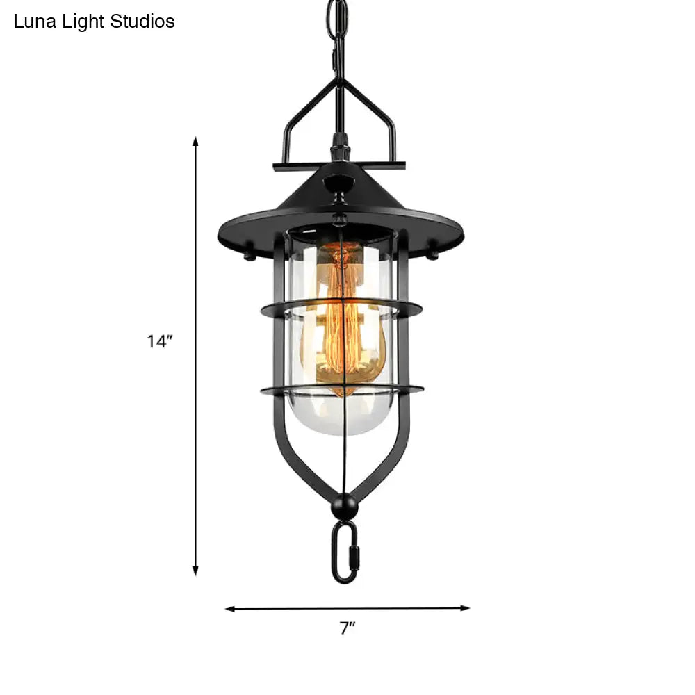 Vintage Black/Rust Cone Pendant Light With Clear Glass - Stylish Ceiling Lamp For Living Room Cage