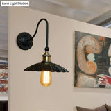 Vintage Black Scalloped Wall Sconce Light With Gooseneck Arm