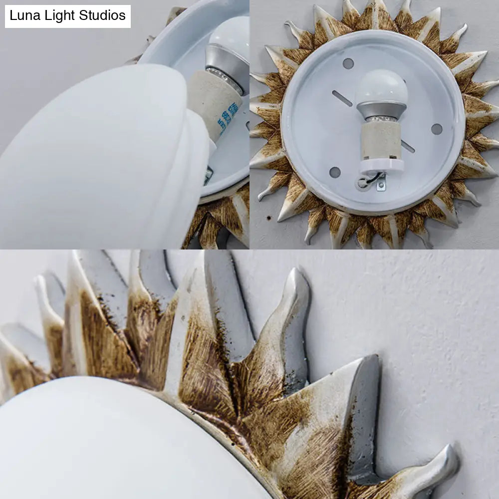 Vintage Black Sunburst Ceiling Light With Opal Glass For Living Room - 9’/15’ Wide