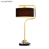 Vintage Black Table Lamp With Drum Shade - Single-Bulb Nightstand Light For Living Room