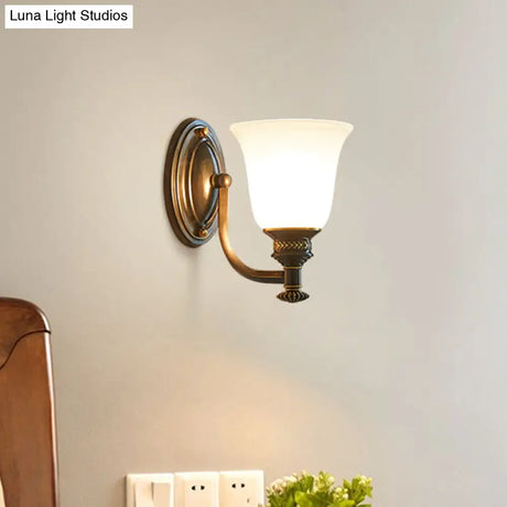Vintage Black Wall Mounted Lamp With Frosted Glass Bell Shade For Corridors