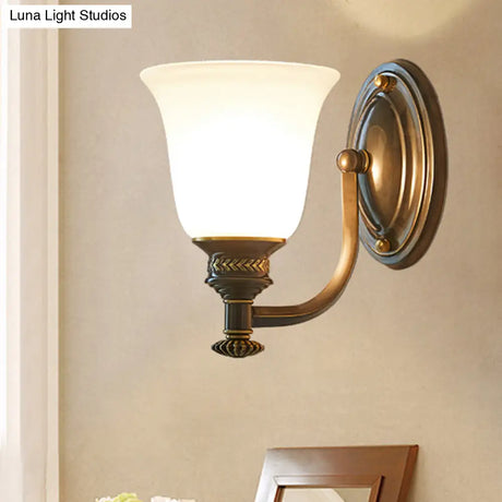 Vintage Black Wall Mounted Lamp With Frosted Glass Bell Shade For Corridors