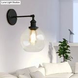 Vintage Black Wall Sconce - Clear Glass Orb Lighting Fixture For Living Room