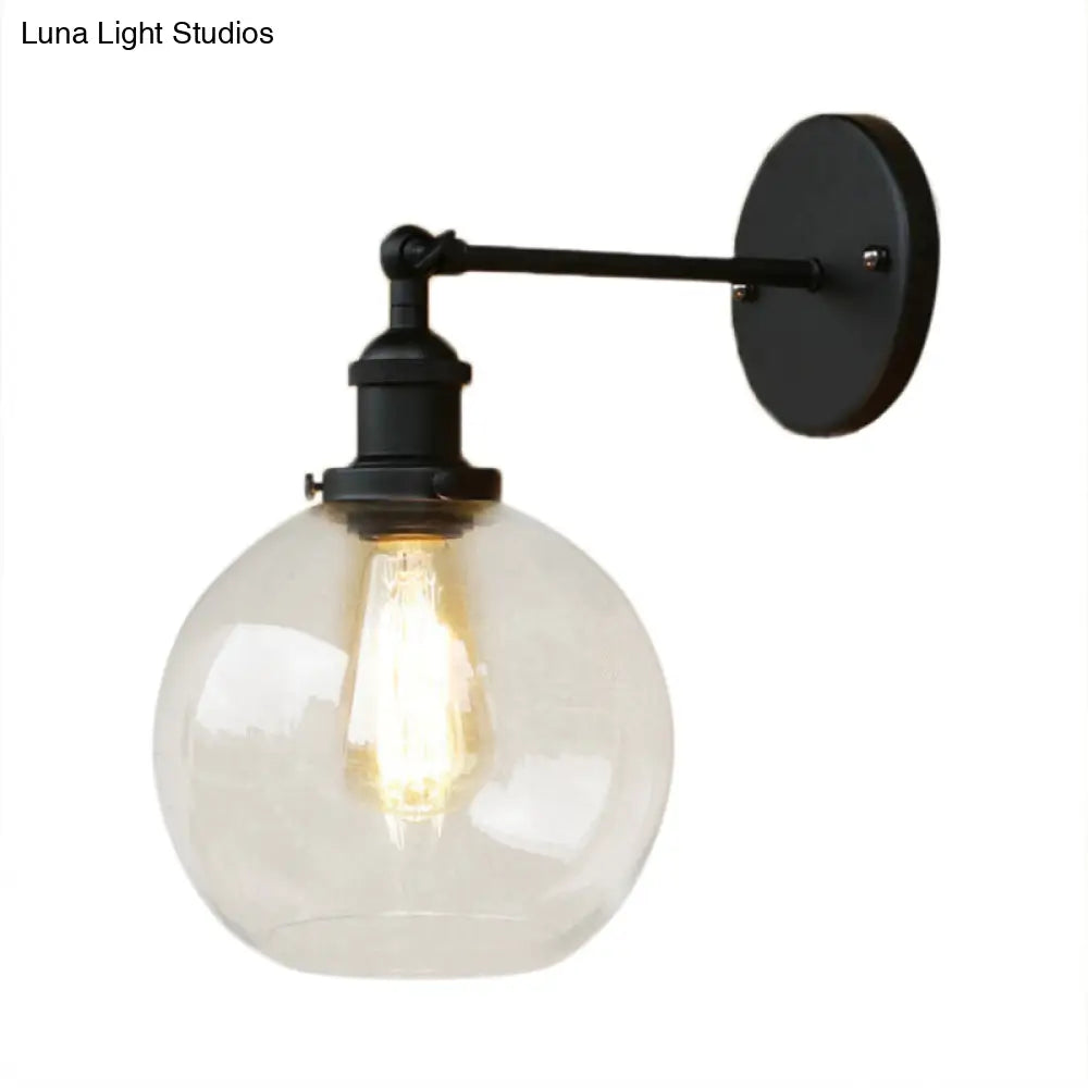 Vintage Black Wall Sconce - Clear Glass Orb Lighting Fixture For Living Room