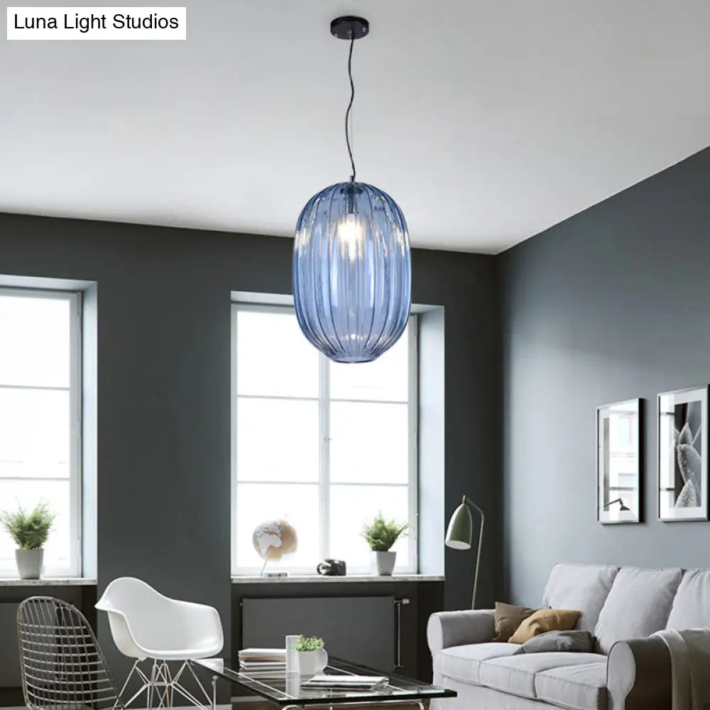 Vintage Blue Prism Glass Lantern Pendant Light For Living Room Suspension