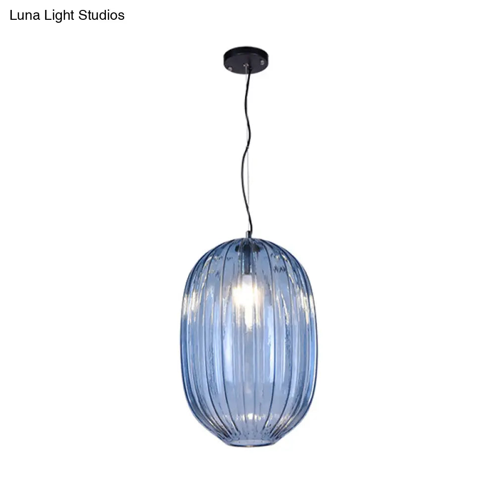 Vintage Blue Prism Glass Lantern Pendant Light For Living Room Suspension
