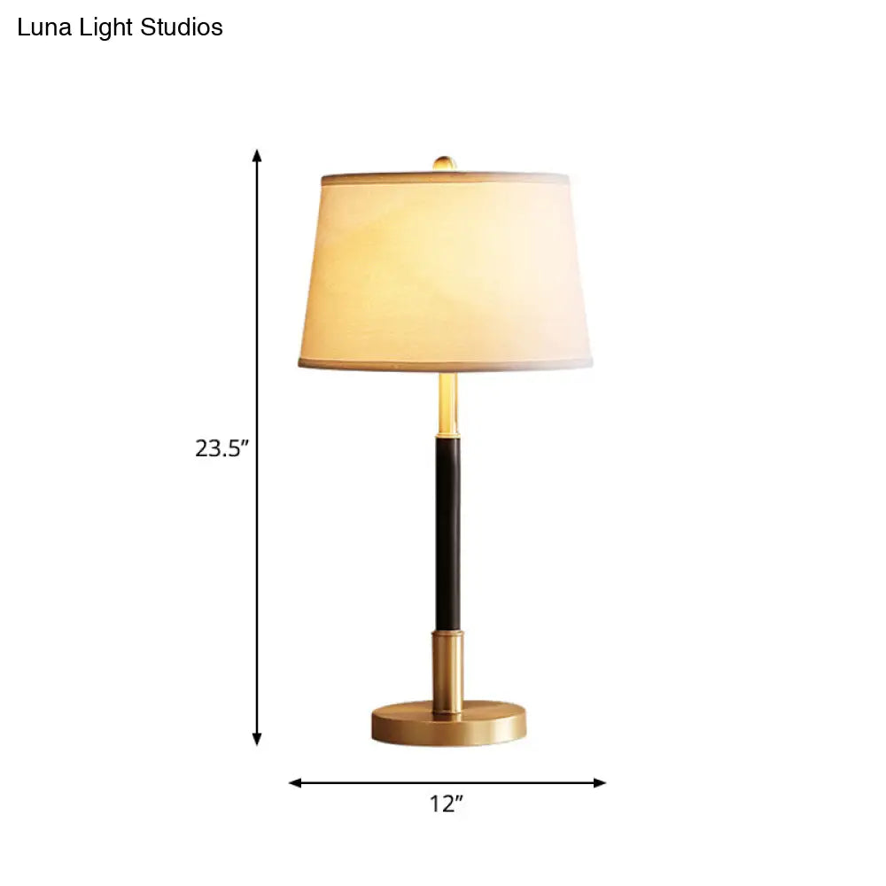 Vintage Brass Bedside Table Lamp With Single Bulb Tapered Design And Fabric Shade