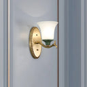 Vintage Brass Bell Sconce With Frosted Glass And Elliptical Backplate For Foyer Lighting 1 /