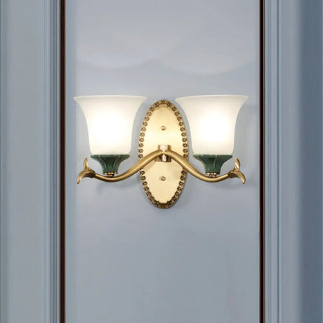 Vintage Brass Bell Sconce With Frosted Glass And Elliptical Backplate For Foyer Lighting 2 /