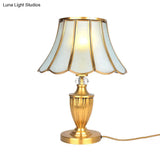 Vintage Brass Bell Shade Nightstand Lamp With Beveled Glass - Elegant Table Lighting For Living Room