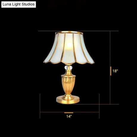 Vintage Brass Bell Shade Nightstand Lamp With Beveled Glass - Elegant Table Lighting For Living Room