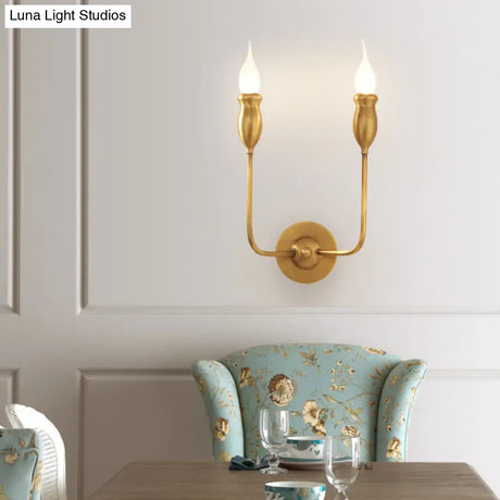 Vintage Brass Candle Wall Sconce Lighting - 1/2-Head Metal Lamp For Dining Room