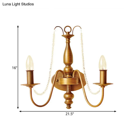 Vintage Brass Candle Wall Sconce With 2 Lights And Shade/Shadeless Option For Bedroom Mounting