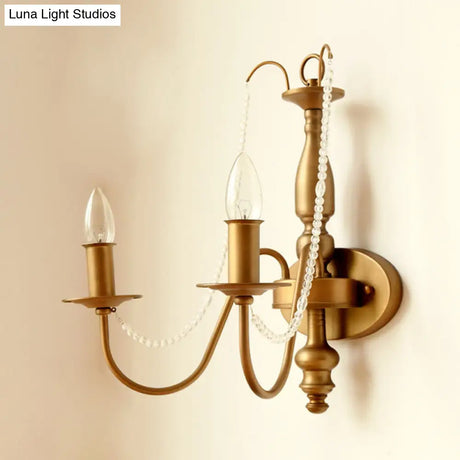Vintage Brass Candle Wall Sconce With 2 Lights And Shade/Shadeless Option For Bedroom Mounting