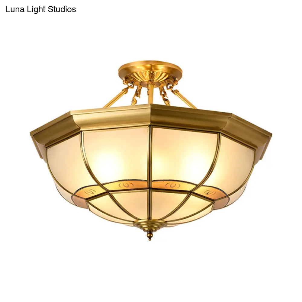 Vintage Brass Ceiling Light - 6 Lights Semi Flush Mount For Living Room