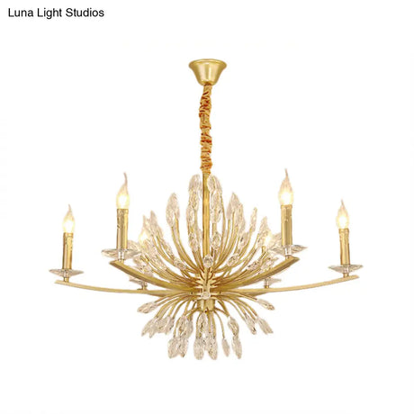 Vintage Brass Chandelier - Metal 3/6/8-Head Hanging Light Fixture With Crystal Decoration