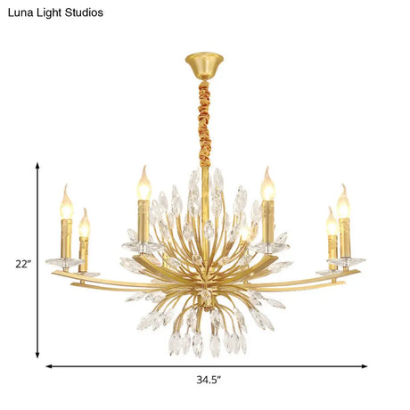 Vintage Brass Chandelier - Metal 3/6/8-Head Hanging Light Fixture With Crystal Decoration