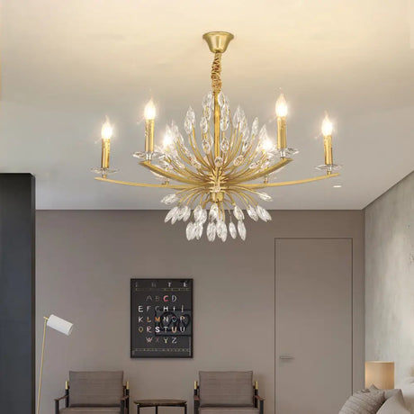 Vintage Brass Chandelier - Metal 3/6/8-Head Hanging Light Fixture With Crystal Decoration 6 /