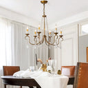 Vintage Brass Chandelier Pendant Light - Crystal Beaded Strand 6/9 Lights Bare Bulb Hanging 6 /