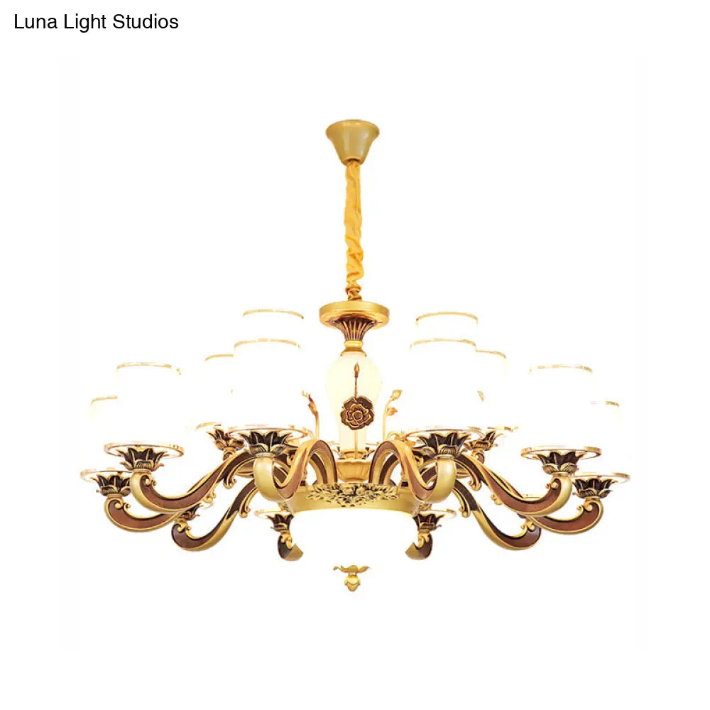 Vintage Brass Chandelier: White Glass Flared Design For Dining Room Lighting
