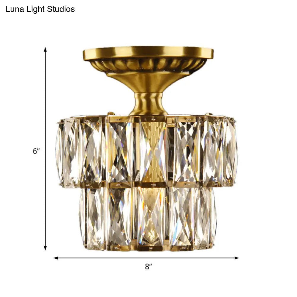 Vintage Brass/Clear Ceiling Mount Light With Crystal Accent - Perfect For Hallway
