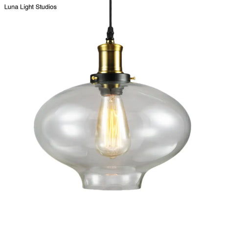 Vintage Brass Clear Glass Ceiling Pendant Light - 1-Light Cylinder/Dome/Schoolhouse Lamp