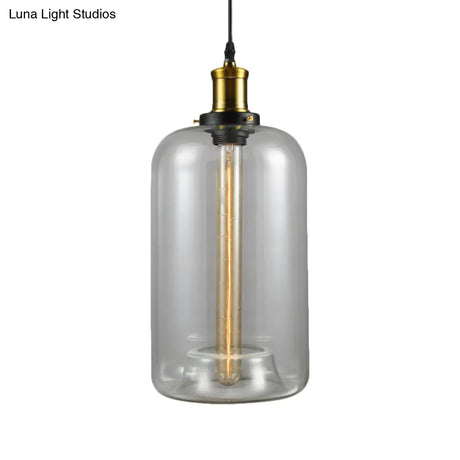 Vintage Brass Clear Glass Ceiling Pendant Light - 1-Light Cylinder/Dome/Schoolhouse Lamp