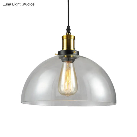 Vintage Brass Clear Glass Ceiling Pendant Light - 1-Light Cylinder/Dome/Schoolhouse Lamp