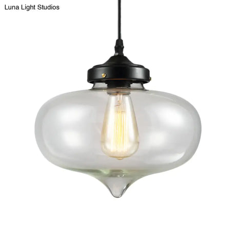 Vintage Brass Clear Glass Ceiling Pendant Light - 1-Light Cylinder/Dome/Schoolhouse Lamp