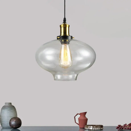 Vintage Brass Clear Glass Ceiling Pendant Light - 1-Light Cylinder/Dome/Schoolhouse Lamp / C
