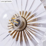 Vintage Brass Cone Flush Mount Lamp With Clear Striped Glass Shade - 1 Light Ceiling Fixture
