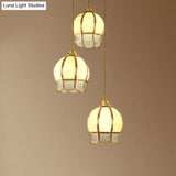 Vintage Brass Dining Room Pendant Light With Frosted Glass Flower Cluster Design